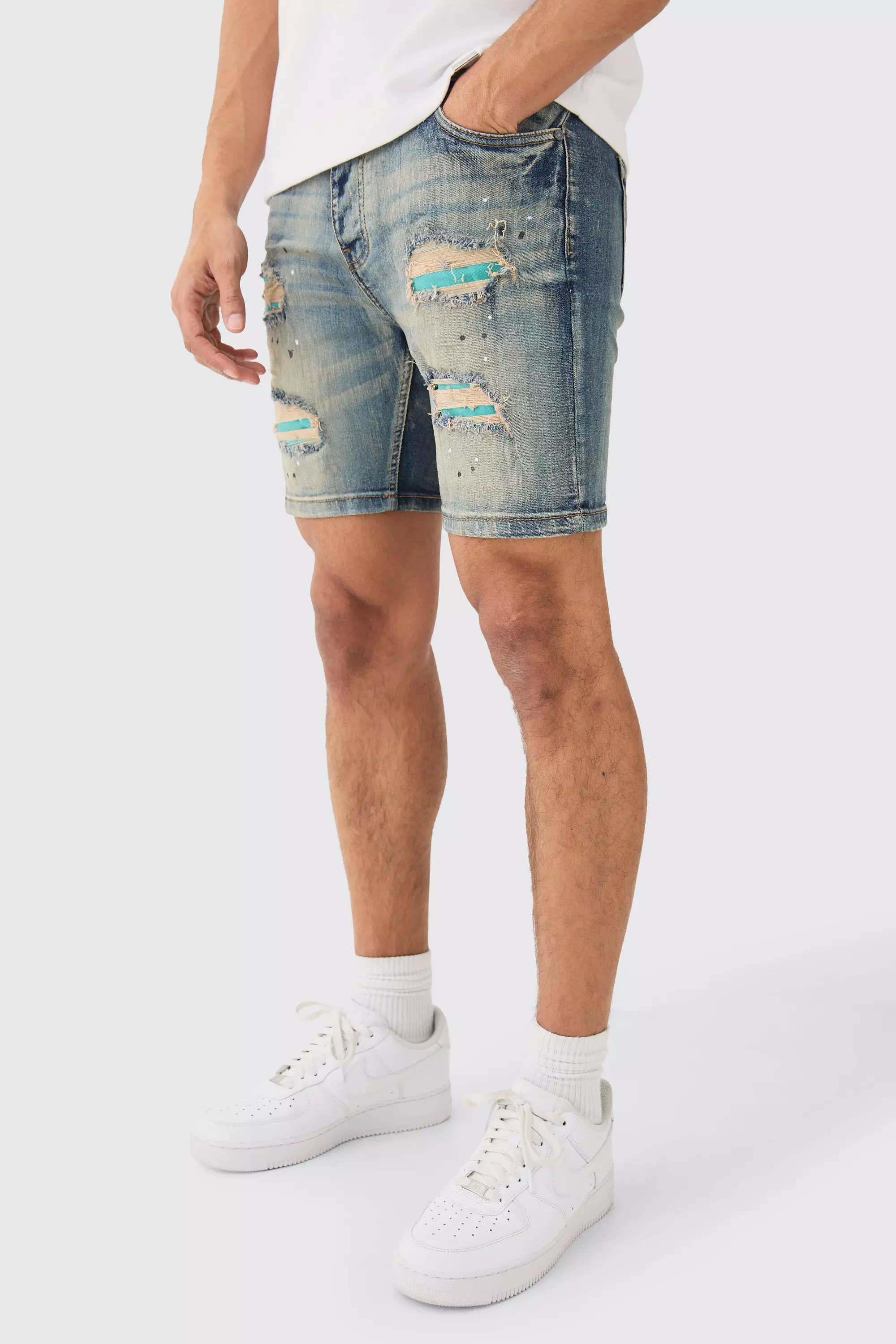 Paint splatter denim store shorts